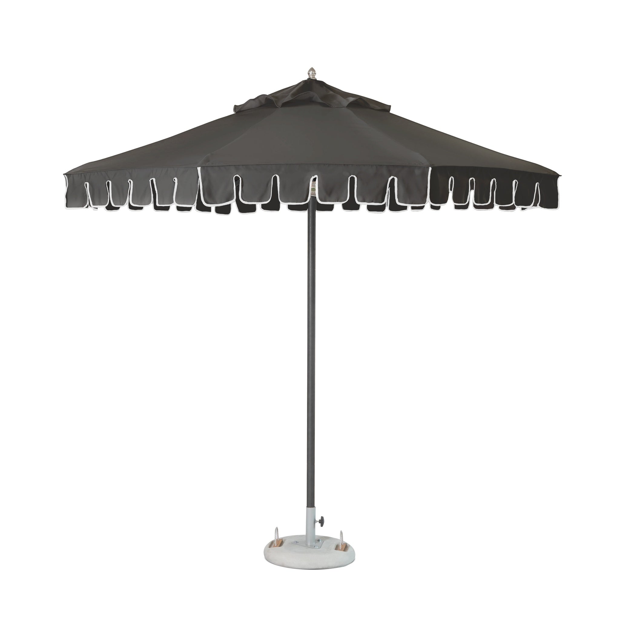 black patio umbrella with base The Montague Umbrella