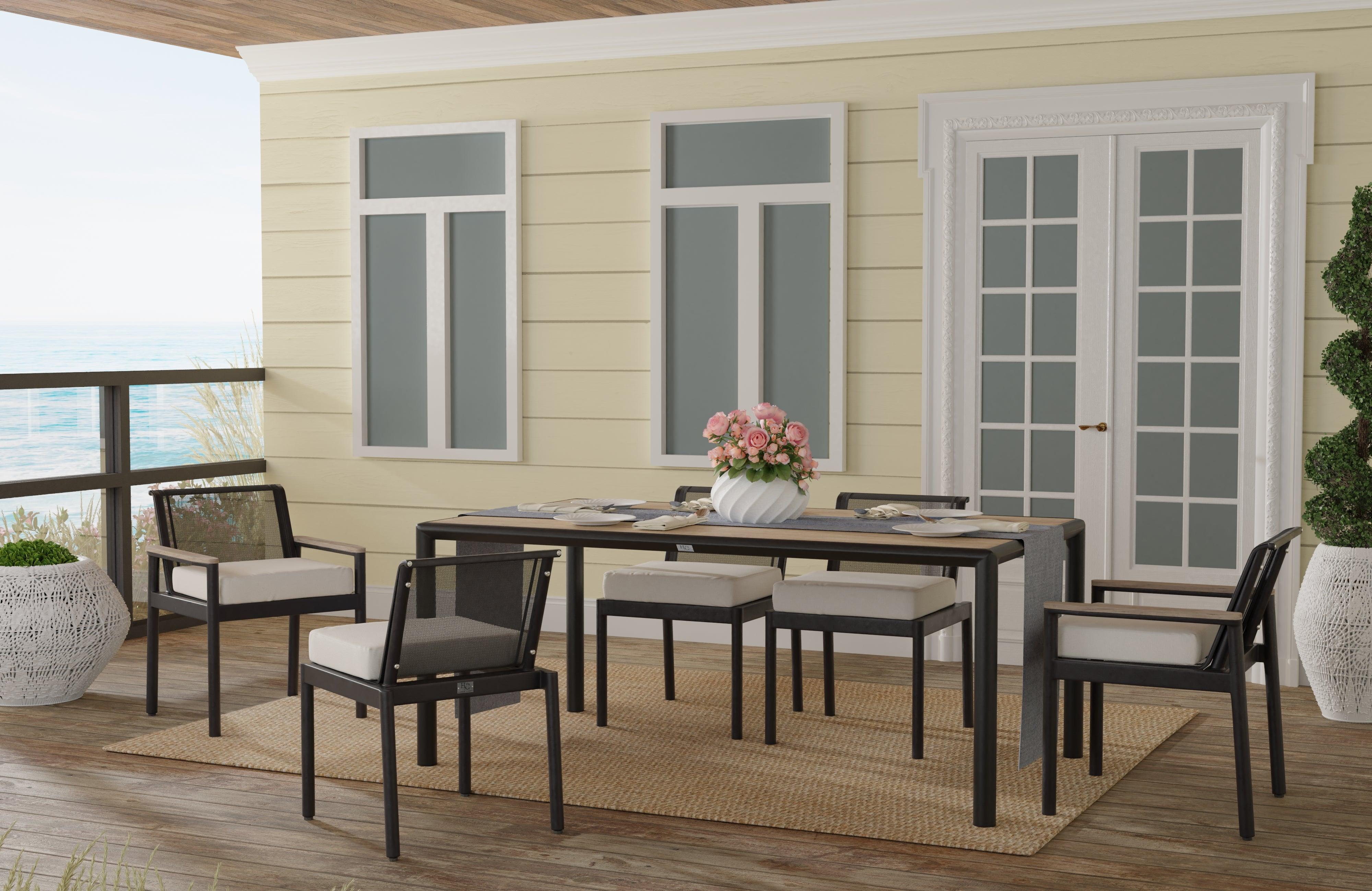 Modern Outdoor Aluminum & Teak Dining Table